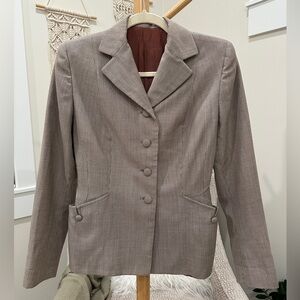 Vintage Mann Classics 100% Wool Tailored Blazer Taupe Micro-Check Size Small